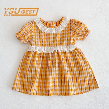 Летние детские платья с сетчатым принтом для маленьких девочек, платья для девочек от 2 до 6 лет, милое детское платье для маленьких девочек, кружевное платье с коротким рукавом для девочек