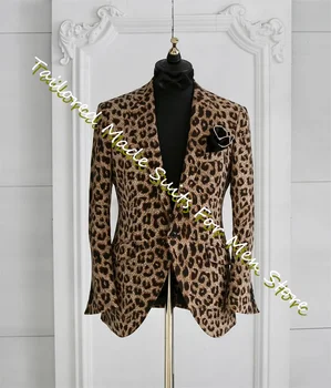 Пиджаки с леопардовым принтом Мужская одежда Свадебное платье больших размеров Однобортные мужские блейзеры Элегантный деловой костюм жениха Цельнокроеное платье