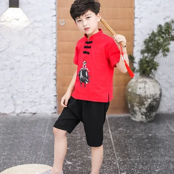 Костюм для мальчиков эпохи Тан, летний костюм в китайском стиле, детский костюм Хань, детский старинный костюм с принтом.
