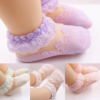 Милые Кружевные Сетчатые Носки С цветочным Узором Для Новорожденных, Хлопковые Носки Для Маленьких Девочек, Прозрачные Противоскользящие Носки Calcetines Skarpetki Sokke