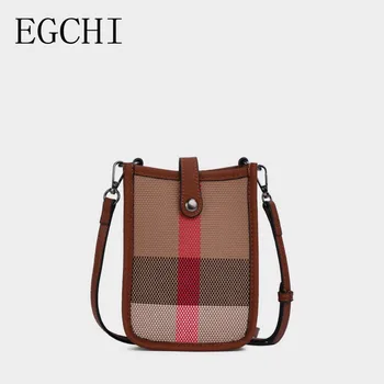 EGCHI Mini Повседневная холщовая сумка для телефона 2023 Новая женская решетчатая роскошная Маленькая сумка через плечо Модный тренд Дизайнерская сумка через плечо