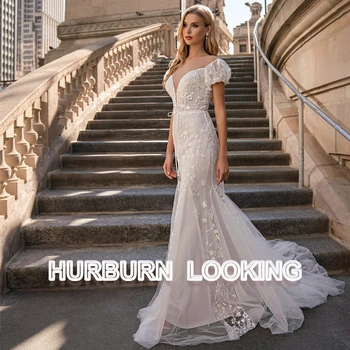 Элегантное свадебное платье-русалка HERBURN с короткими рукавами для невесты, модное свадебное платье с доставкой по запросу