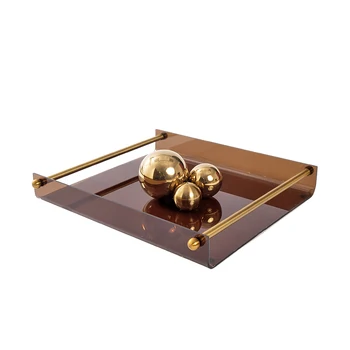 Легкий Роскошный Акриловый Коричневый металлический поднос Модель чайного столика в скандинавском минимализме для гостиной
