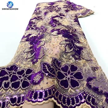 Французское сетчатое кружево Sinya, вышивка золотыми блестками, сетчатая ткань, Нигерийский тюль ярдом для свадебного платья невесты