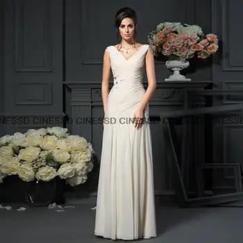 Элегантное шифоновое платье Матери жениха с V образным вырезом, Летнее свадебное платье для гостей, длина до пола, Трапециевидная складка, молния сзади, 2022 г.