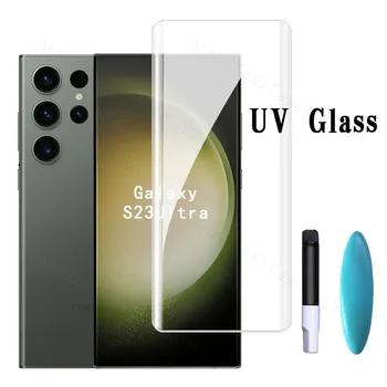 УФ-Клей Закаленное Стекло Для Samsung Galaxy S23 Ultra S22 Ultra S21 Ultra Plus Note 20 Ultra Curved Full Cover Screen Protector
