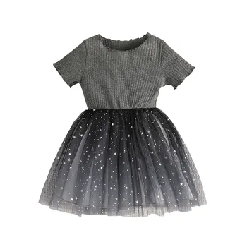 Младенцы Милая юбка из сетчатой ткани со строчками в виде звездочек, детское Летнее платье с летящими рукавами, черное платье 40*