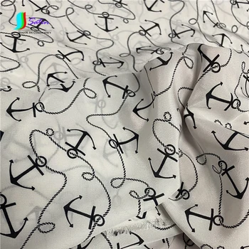Пижамы своими руками, модная одежда с принтом, дизайн платья, Материал сумки, белый, черный, с рисунком корабельного якоря, ткань из тюля из натурального шелка, S1463L